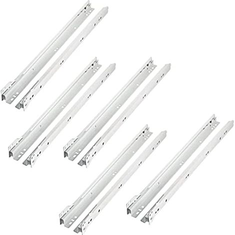 Guidage de Tiroir Rails Roulement à Rouleaux Extrait Partie 350mm Coulisses/Glissières pour Tiroirs Blanc Lot de 5 (20 Pièces pour Montage sur 5 Tiroirs) (1/5)