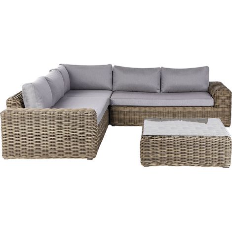 Conjunto modular de jardín 6 plazas de mimbre ratán sintético marrón claro Palermo (1/5)
