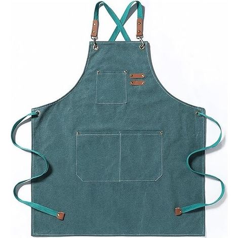 Kitchen apron, cotton canvas gardening apron with large pockets for men and women, cooking bib, durable, adjustable gardening apron – green (1/5)