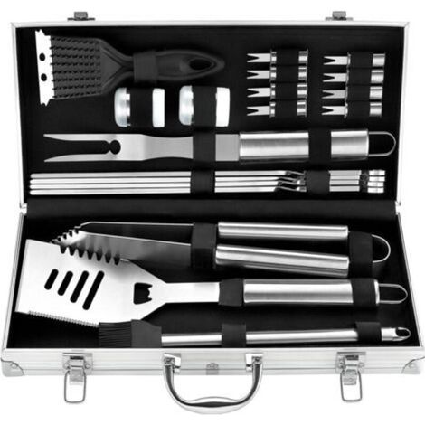 Kit barbecue 20 pièces - ustensiles de barbecue en acier inoxydable dans un boîtier en aluminium - kit d'outils de barbecue (1/4)