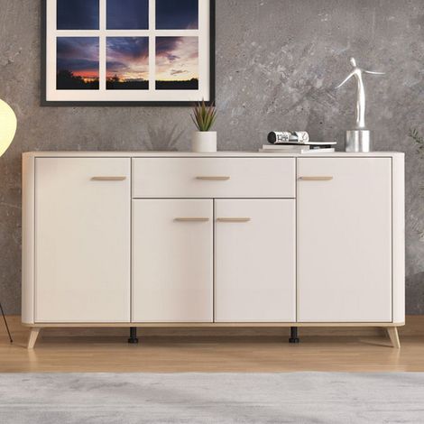 Alacena Illorai, Aparador 3 Estantes, 1 Cajón, 4 Puertas, 179.5x40x90.5h cm Blanco Crema (1/5)