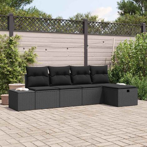 Set Divano da Giardino con cuscino 5 pcs Nero polyrattan vidaXL (1/5)