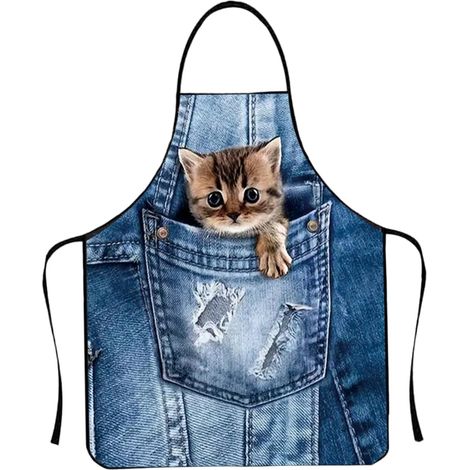 Tablier de cuisine imperméable et ajustable - Motif chat mignon, bretelles réglables pour la cuisine, le jardinage, le barbecue et les tâches ménagères