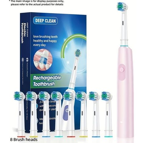 Brosse à dents électrique pour adultes avec 8 têtes de brosse de rechange, poils en nylon extra doux, rechargeable par USB-AquaForge