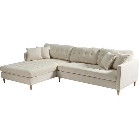 Marino Deluxe Chaiselongsofa rechts oder links gewendet mit Kissen Samt sandfarben. (1/5)