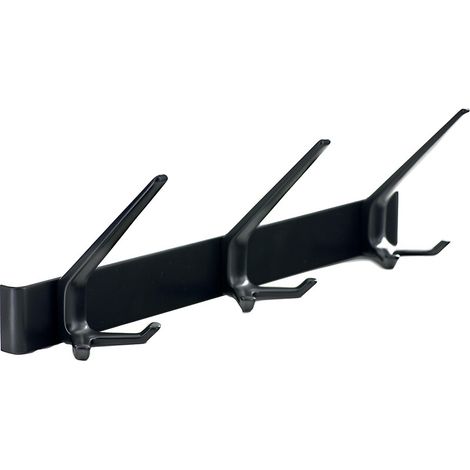 Patères sur lice 863 - 3 patères double tête - en aluminium - finition noir mat - longueur 410 mm - HERMETA