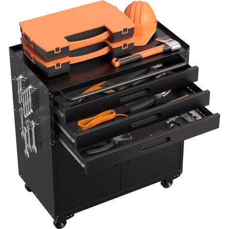 Servante roulante 75x42x87,3 cm en métal noir avec 3 tiroirs, pour garage gain de place – MEUBLIV (1/5)