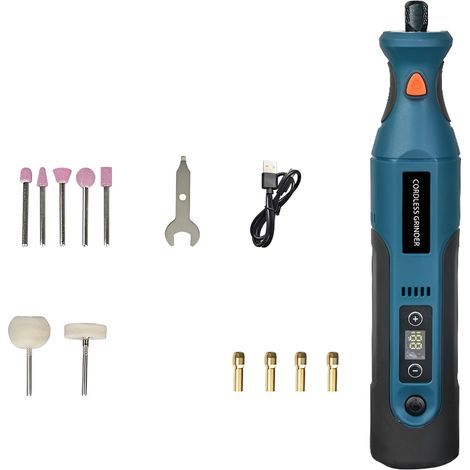 Outils Rotatifs sans Fil 12pcs, Perceuse Meuleuse Électrique 5000-25000RPM Puissance Élevée DC7.4V 1100mAh, Gravure Mini pour Travaux du Bois