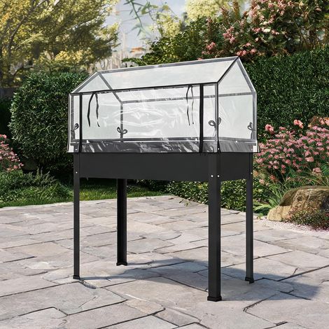 Coffre de jardin surélevé avec serre 100 x 48 x 124 cm en métal (1/5)