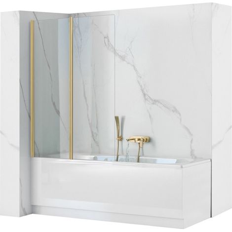 REA – Pare-baignoire pliant 80 cm – Hauteur 140 cm – Verre 5 mm – Finition brush gold – Montage universel (1/5)