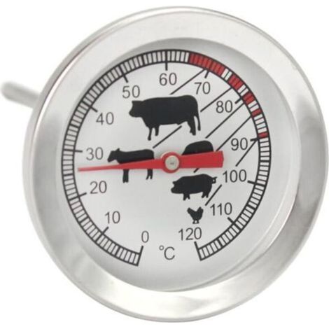 Thermomètre à rôtir en acier inoxydable - thermomètre à viande analogique jusqu'à 120 ° C - thermomètre pour barbecue - aiguille à viande