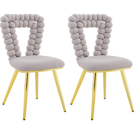 Sillas de comedor gris claro de terciopelo, 2 unidades, patas metálicas doradas (1/5)