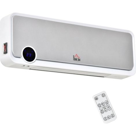Radiateur mural soufflant oscillant 2000 W - chauffage céramique PTC - 3 niveaux de puissance - télécommande incluse blanc argenté (1/5)