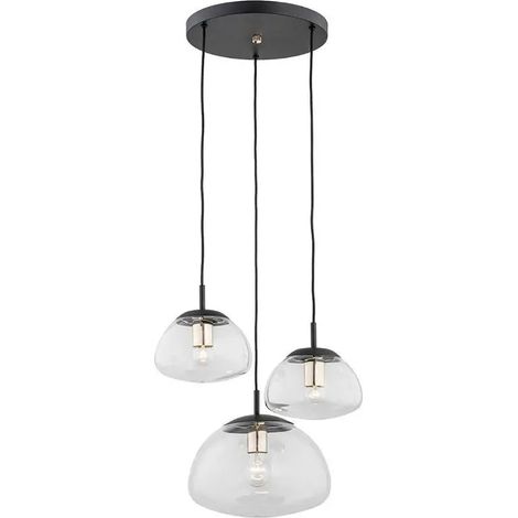 [NEUWERTIG] B-Ware Euluna Pendellampe Turku Hängeleuchte 3 Flammig Klar Schwarz Glas E27 Led Lampe