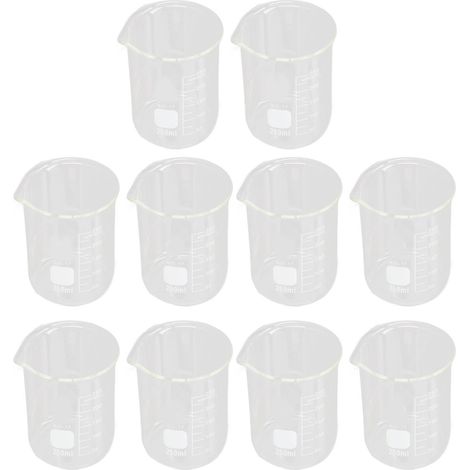Lot de 10 Béchers Scientifiques en Verre 250ml, Grand Format Transparent Gradué, Kit de Laboratoire pour Expériences (1/5)