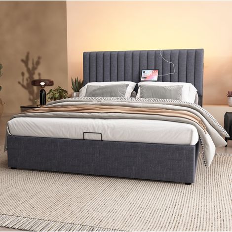 lit adulte double rangement LED 140x200 avec matelas OKMYHOME (1/5)