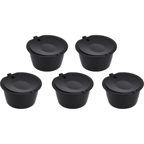 5 Stück 50 ml wiederverwendbare Kaffeekapseln mit Löffel für DOLCE GUSTO Kaffeemaschinen, Schwarz (1/5)
