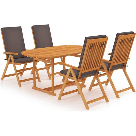 vidaXL Set de comedor para jardín 5 piezas teca maciza y cojines gris (1/5)