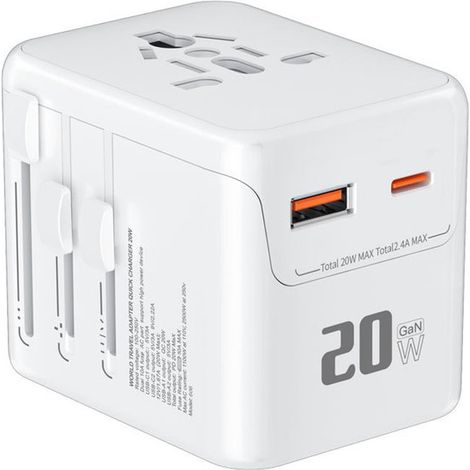 Universal-Steckeradapter,Universal-Reiseadapter mit 4 USB-Anschlüssen,20 W Gesamtleistung,internationales Reisezubehör,Frankreich nach USA (1/4)
