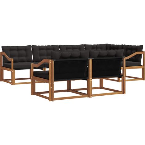 Outdoor Sofa Set with Cushion 7 pcs Natural and Black vidaXL (1/5)