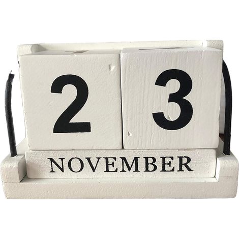 Calendrier En Bois Perpetuel - Blocs Date Mois Avec Support - Décoration Bureau Maison - 11 x 5,5 x 7 cm (1/5)