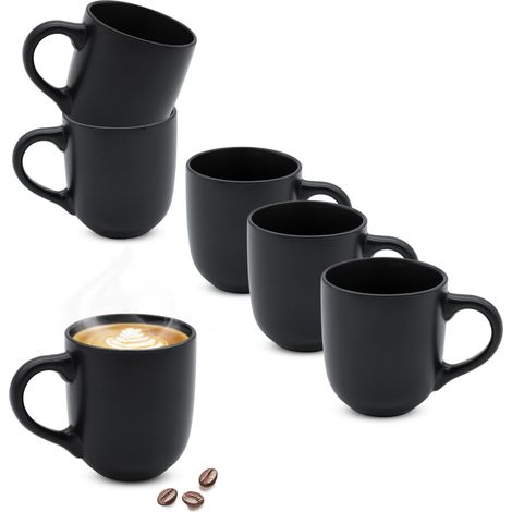 Steinzeug Kaffeetasse 300 ml schwarz matt - 6er Set - Kaffeebecher mit Henkel 10 x 8,3 cm