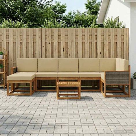 vidaXL Outdoor-Sofagarnitur mit Kissen 8 pcs Natur und Beige Polyester (1/5)