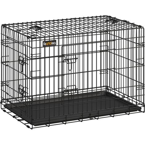 Cage pour Chien Pliable avec 2 Portes, Plateau Amovible, 92,5 x 57,5 x 64 cm, Taille L, Noir