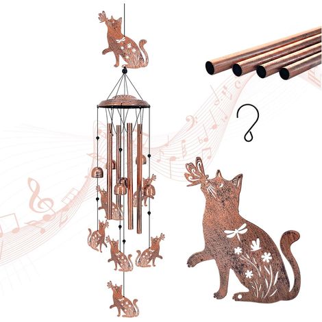Carillons éoliens en forme de chat - Carillons éoliens en métal adaptés à la décoration de jardin et de terrasse (1/5)