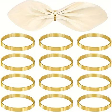 Sollbry 12 Pièces Ronds de Serviette Dorés en Métal, Anneaux de Serviette Doré, Convient pour Les Foyers, Les Restaurants, Les Bars et la Décoration des Anniversaires de Mariage et des Fêtes à Thème (1/5)
