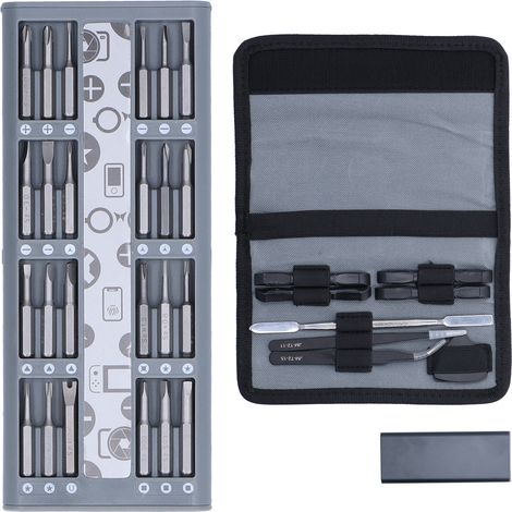 Kit Tournevis Aimanté avec Embouts, Pince à Dissocier, Fixation, Sac à Outils pour Réparation Électronique (1/5)