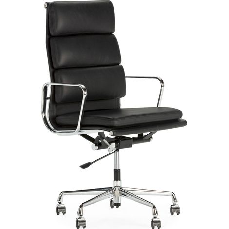 chaise de bureau en cuir noir et aluminium design réglable - noir cuir et aluminium chromé (1/4)