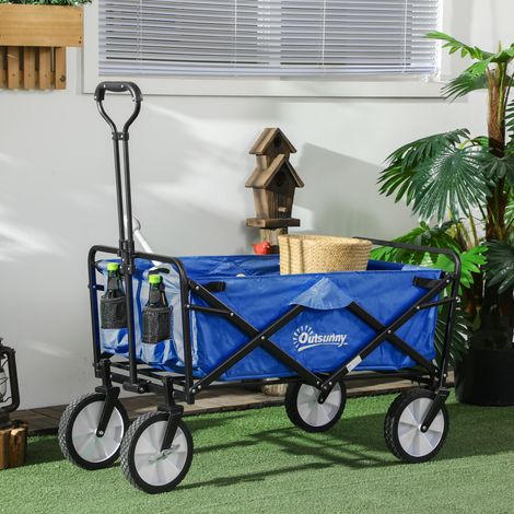 Chariot à main pliable avec freins - capacité 68 kg - poignée réglable - chariot de plage et jardin