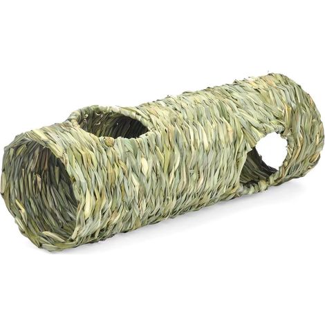 Tunnel en herbe tressée (1 pièce) — Jouet interactif pour hamsters — Cabane, cachette, tunnel tubulaire, abri en herbe  Convient aux hamsters, rats, écureuils et furets  Dimensions : 50 x 16 cm (1/5)