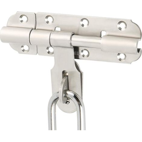 Verrou coulissant de porte 4 pouces, loquet de sécurité en acier inoxydable brossé, serrure à glissière pour porte intérieure et extérieure (1/5)