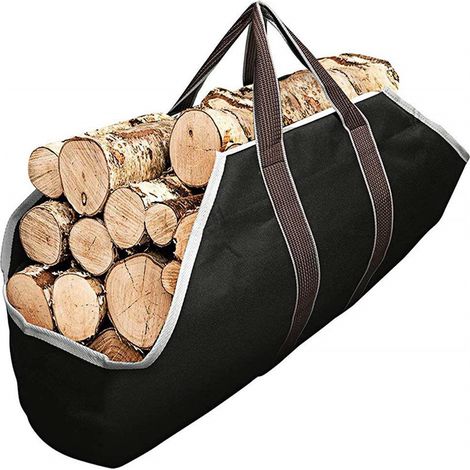Toile Sac à bûche Cheminée Sac de rangement pour le bois de chauffage Grande capacité Porte-bûches De plein air Porte-bûches en bois ciré avec poignées Solide Sac de transport en bois