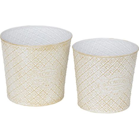 Lot de 2 Cache-Pots en Métal "Tino" 22cm Blanc (1/5)