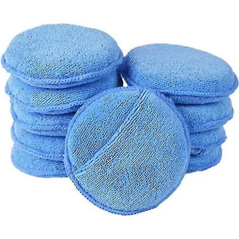 Tampons applicateurs de cire en microfibre pour voitures avec élastique, éponge ronde pour le polissage de la cire, diamètre : 10, lot de 10, bleu (1/5)