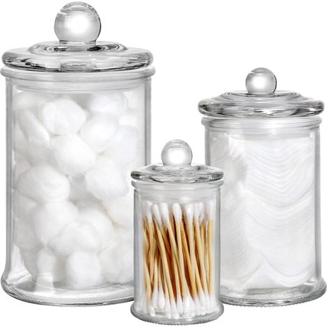 Bocal Apothicaire En Verre Avec Couvercle - Lot De 3 Tailles Différentes - Pour Salle De Bain Cuisine Et Décoration Intérieure - 3 Pièces (1/5)