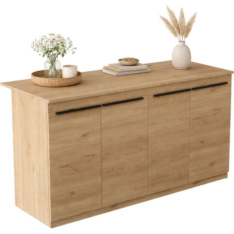 Isola da Cucina Fossalto, Mobile Dispensa 2 Ripiani, 4 Vani, 4 Ante, 160x60x90h cm Marrone Rovere