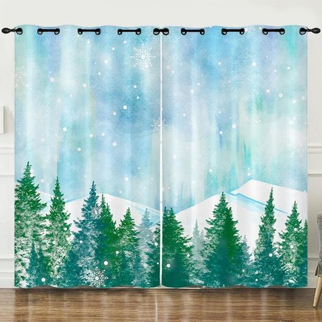 Rideaux Occultants - Imprimé Jungle De Montagne De Neige Bleue 182 X 214 Cm (L X H) - 3D Imprimé Occultants Polyester Rideaux Occultants pour Salon Design Moderne Rideaux De Cuisine De Porte Chambre - (1/5)