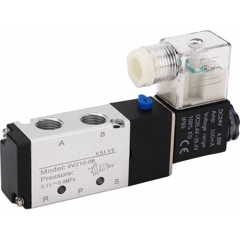 Électrovanne 4V210‑08, 2 positions, 5 voies, purge d'air comprimé pour atelier automatisé, 24 V CC