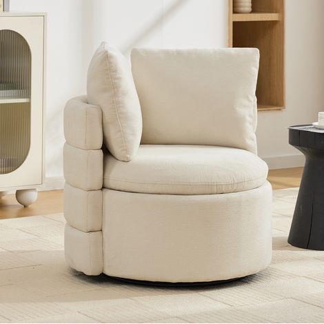 Fauteuil pivotant 360° avec rangement dissimulé, chenille, 78,5 x 73 x 83 cm, ivoire HAVRYA (1/5)