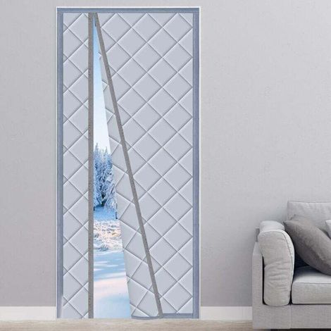 Rideau de porte magnétique isolant thermique 110 x 220 cm, anti-froid, occultant et insonorisant, pour balcon, salon ou sous-sol, ouverture à gauche ou à droite, gris. (1/5)