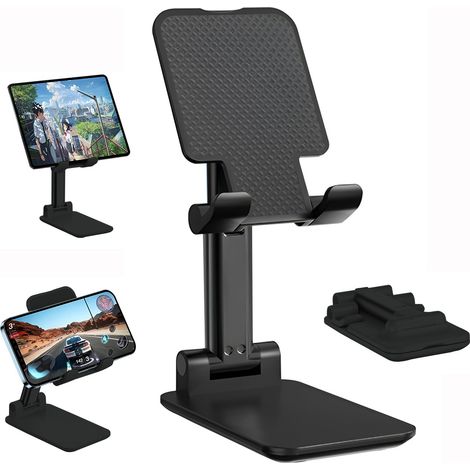 Support de téléphone pliable et réglable innovant, support de bureau, compatible avec iPad, Samsung Mini et tous les smartphones (noir). (1/5)