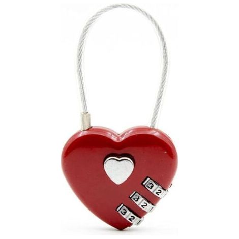 (Red) Heart Padlock Mini 3 Digit Combination Lock with Love Wire Combination Lock for Travel Bag Suitcase Luggage (1/4)