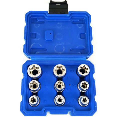 Jeu de 9 clés à douille Torx bleues - (1/4)