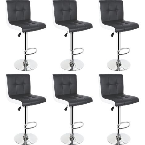 Lot de 6 tabourets de bar - Simili Noir et blanc - Style contemporain - L 45 x P 49,5 cm (1/4)