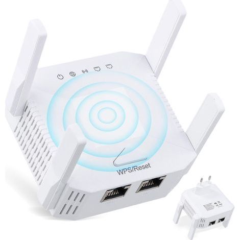 Répéteur WiFi Puissant 1200Mbps, Amplificateur WiFi Double Bande 2,4GHz et 5GHz, Modes Répéteur/AP/Routeur, 4 Antennes, WiFi Range Extender Compatible avec Toutes Les Box Internet, EU Plug (1/5)