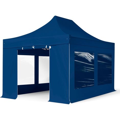 3x4.5m Pop Up Gazebo PROFESSIONAL Aluminium 40 mm, incl. Sidewalls with Panorama Windows, blue High Performance Polyester approx. 400g/m²